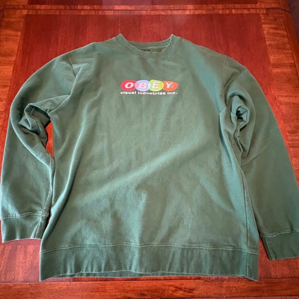 Obey Worldwide Crewneck‎ Sweatshirt XL Green Logo Graphic Skate Streetwear